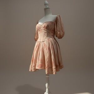 SOLD - Bardot Kimah Corset Mini Dress M Floral Linen Puff Sleeve